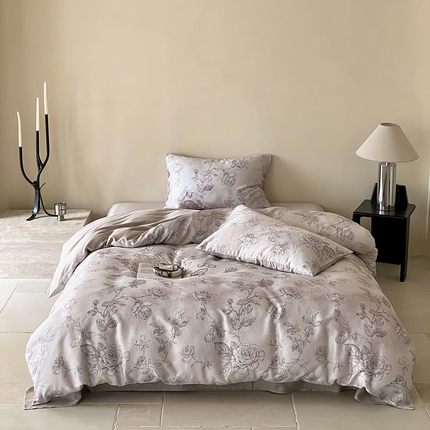 沐晴家纺 2025春夏新款纯色数码印花60兰精天丝四件套 夏洛-玉