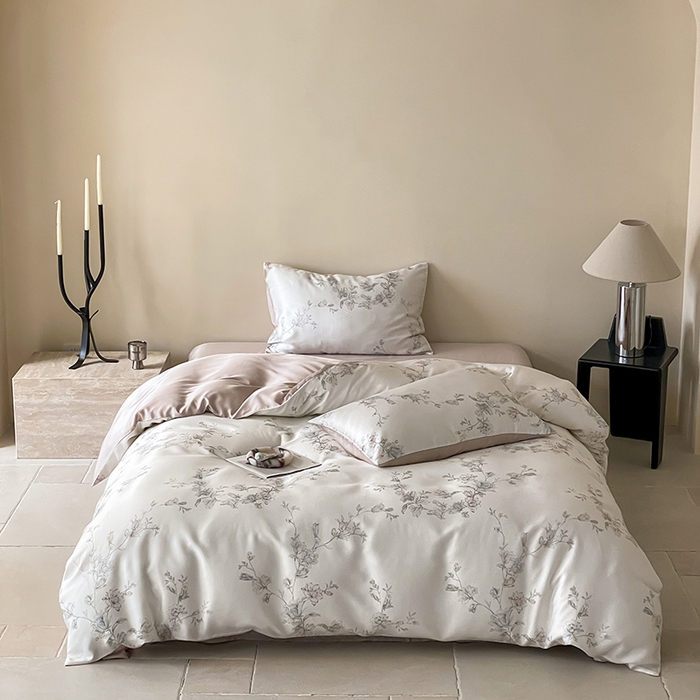 91家纺网 家纺一手货源 找家纺 沐晴家纺 2025春夏新款纯色数码印花60兰精天丝四件套 夕瑶-白玉