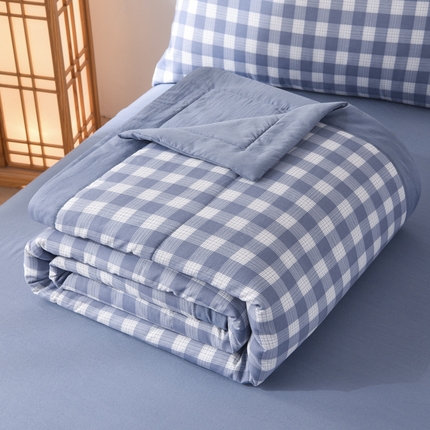 91家纺网 家纺一手货源 找家纺 玉清坊 2025新款色织水洗棉新疆棉花夏被【支持一件代发】 田字格-蓝