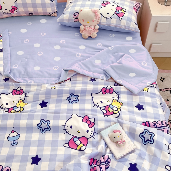 91家纺网 家纺一手货源 找家纺 博雅 2025新款三丽鸥全棉纯棉夏被夏凉被空调被四件套 夏被全棉-气球KT