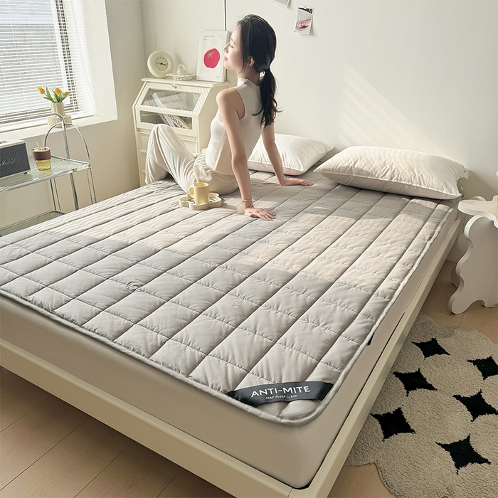 91家纺网 家纺一手货源 找家纺 丽诺床垫 2025新款全棉防螨两用床褥全系列 全棉抗菌两用床褥-灰色