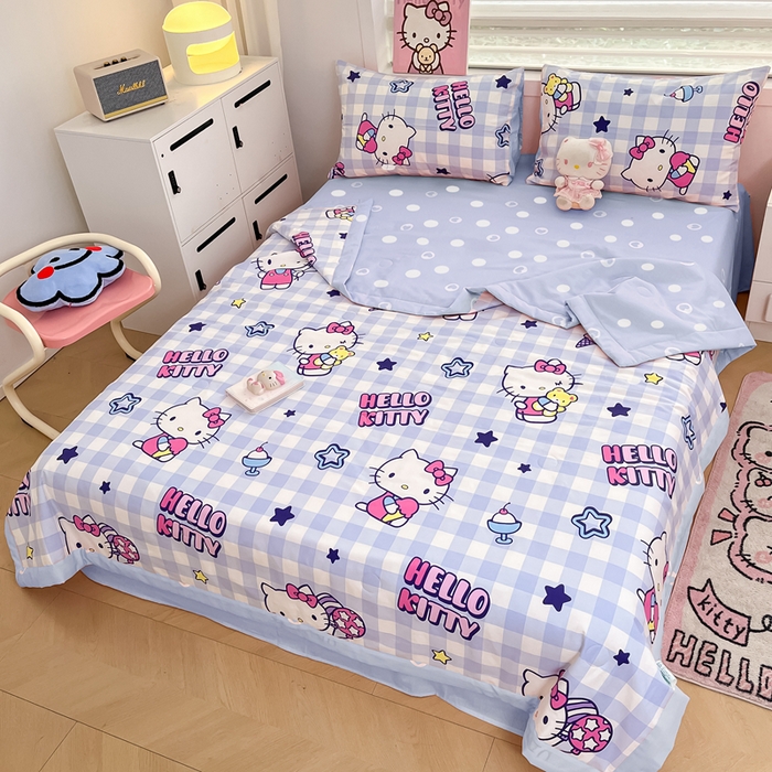 91家纺网 家纺一手货源 找家纺 博雅 2025新款三丽鸥全棉纯棉夏被夏凉被空调被四件套 夏被全棉-气球KT