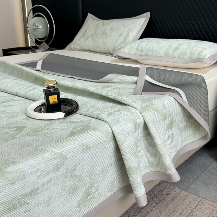 91家纺网 家纺一手货源 找家纺 小萌虎 小萌虎 2025新款PE高分子乙纶提花凉感凉席床席款床笠款 山溪-绿（床席款）