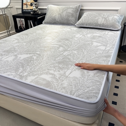 91家纺网 家纺一手货源 找家纺 倾慕家纺 （总）2025新款牛奶丝提花凉感凉席系列床笠款