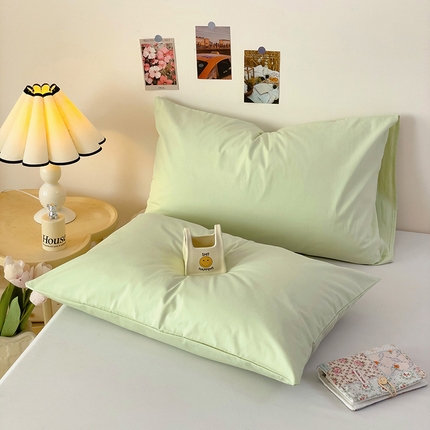 91家纺网 家纺一手货源 找家纺 漫时光 2025新款亲肤舒适纯色全棉A类纯棉单枕套 青草绿