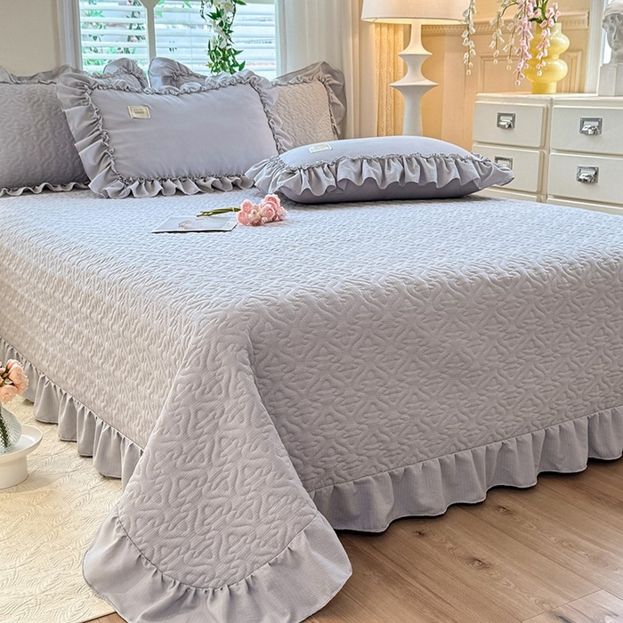 91家纺网 家纺一手货源 找家纺 花香四季家纺 2025新款泡芙小姐双层纱华夫格柔棉夹棉绗缝床盖床垫子单件三件套 泡芙小姐-灰