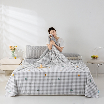 缦纱 2025新款凉感丝超柔印花夏凉被 格调灰