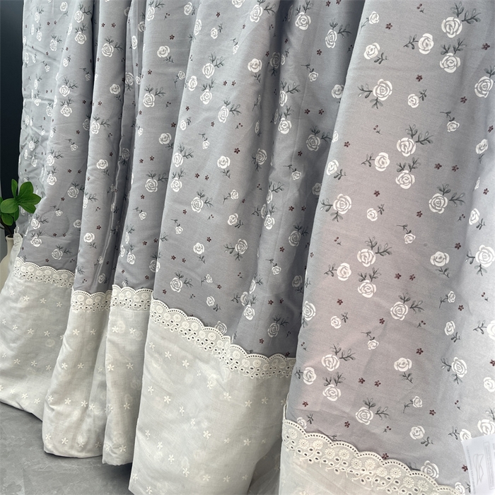 91家纺网 家纺一手货源 找家纺 奈萝家纺 奈萝2025新款全棉13372法式花边纯棉夏被春秋被 灰色玫瑰