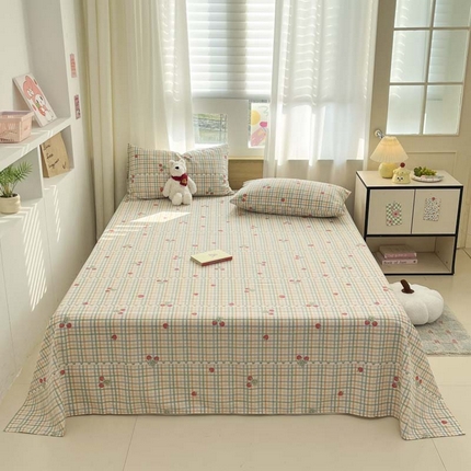 新印象 2025春夏新款三枚锻卡老粗布单床单凉席席子床单单件 草莓格