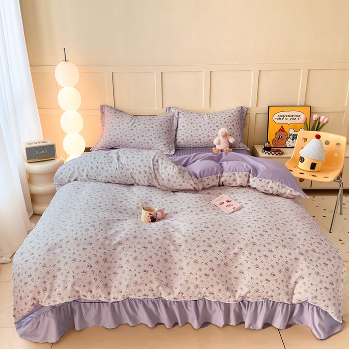 91家纺网 家纺一手货源 找家纺 人人爱 2025新款有氧针织棉双层纱床盖款四件套 雷拉小姐