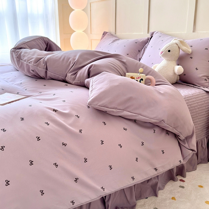 91家纺网 家纺一手货源 找家纺 人人爱 2025新款有氧针织棉双层纱床盖款四件套 结美