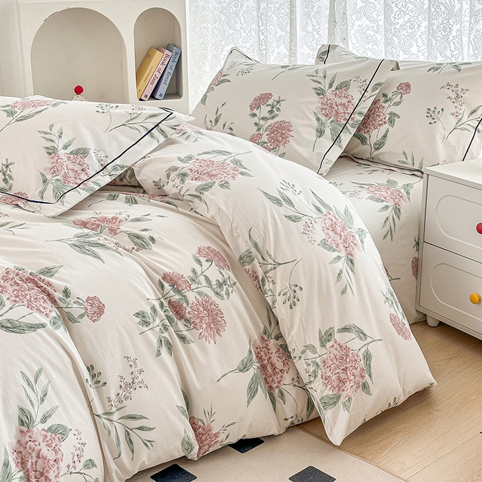 91家纺网 家纺一手货源 找家纺 锦罗绣 2025新款全棉13376印花套件单品 暗香花-红