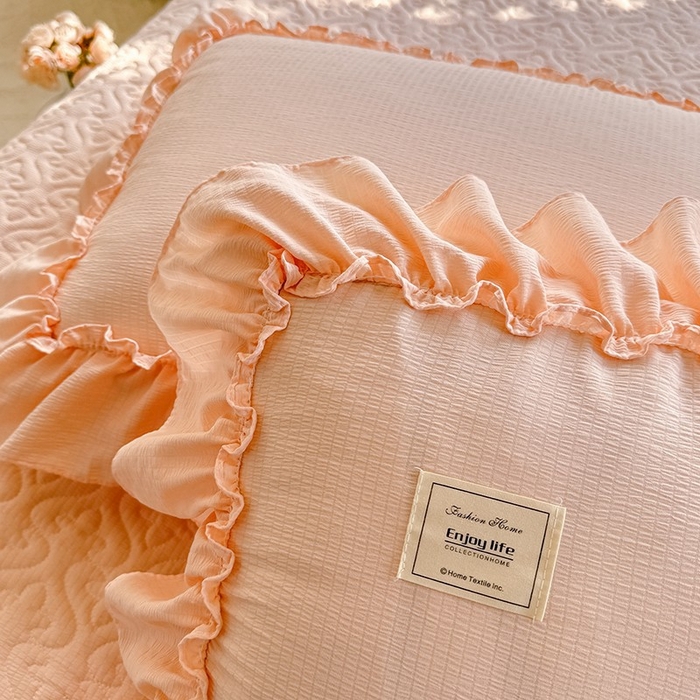 91家纺网 家纺一手货源 找家纺 花香四季家纺 2025新款泡芙小姐双层纱华夫格柔棉夹棉绗缝床盖床垫子单件三件套 泡芙小姐-玉