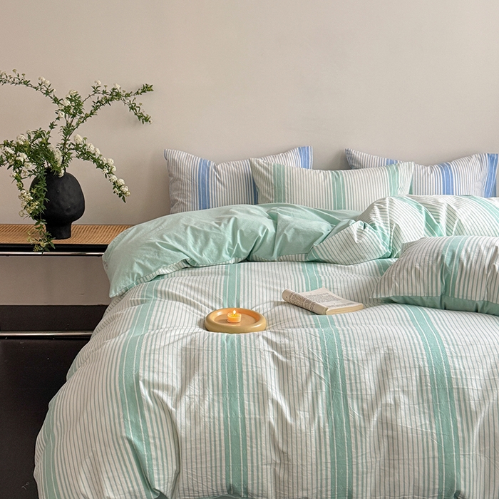 91家纺网 家纺一手货源 找家纺 玖弘家居 2025新款提花全棉四件套-繁星 繁星-湖蓝