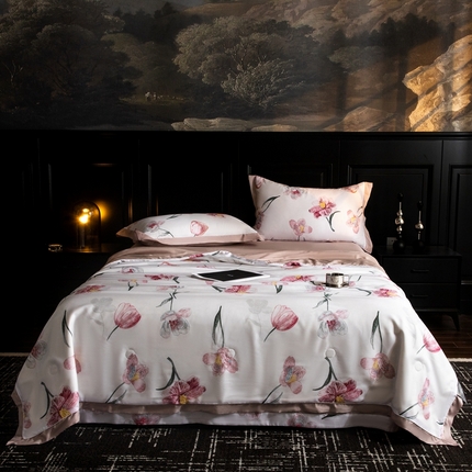 佳居缘 2025新款天丝数码印花夏被四件套 气泡粉语