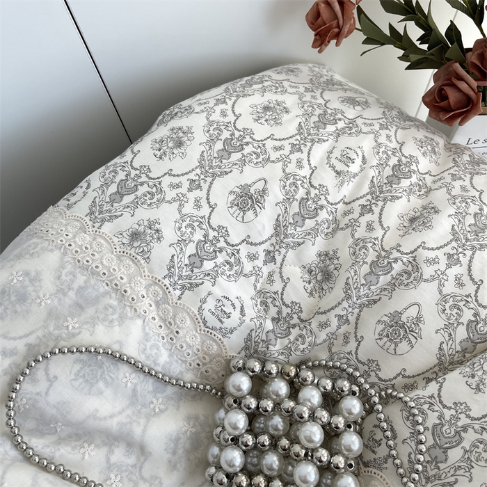 91家纺网 家纺一手货源 找家纺 奈萝家纺 奈萝2025新款全棉13372法式花边纯棉夏被春秋被 浅黛灰