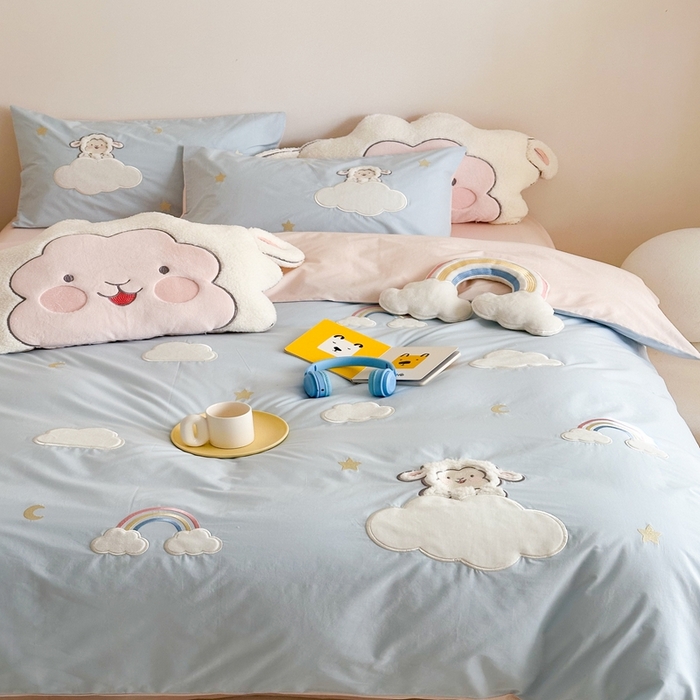 91家纺网 家纺一手货源 找家纺 朗莎家纺 2025新款40支全棉水洗五件套 喜羊羊