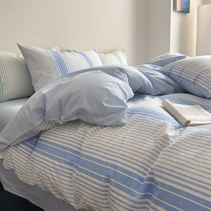 91家纺网 家纺一手货源 找家纺 玖弘家居 2025新款提花全棉四件套-繁星 繁星-蓝