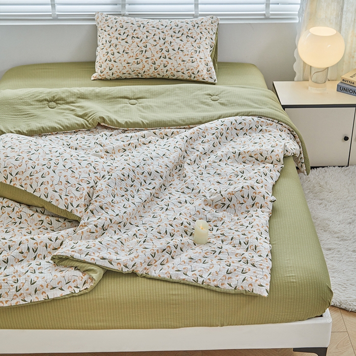 91家纺网 家纺一手货源 找家纺 迪乐妮 2025新款彩竺棉夏被四件套 白荔