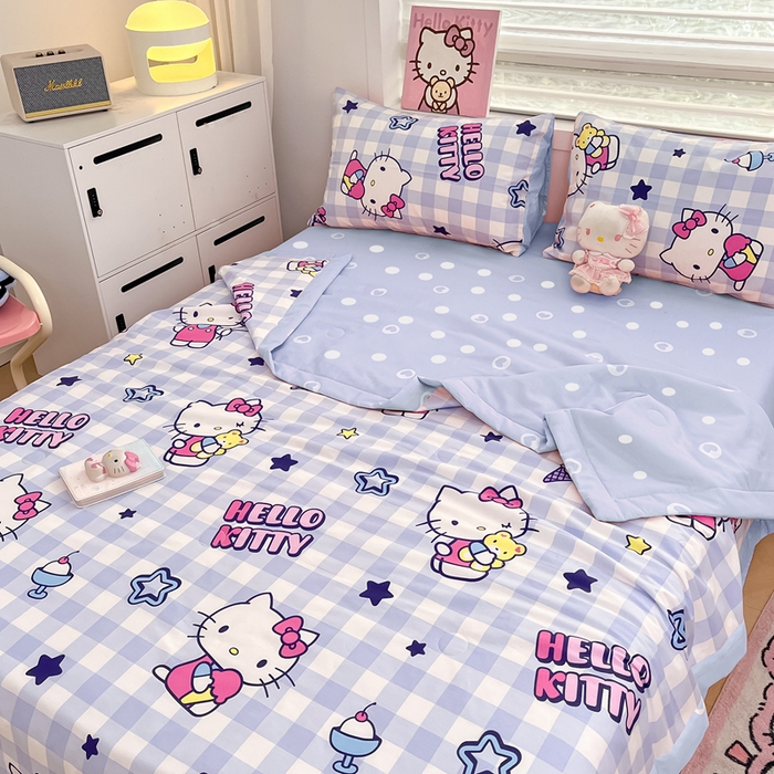 91家纺网 家纺一手货源 找家纺 博雅 2025新款三丽鸥全棉纯棉夏被夏凉被空调被四件套 夏被全棉-气球KT