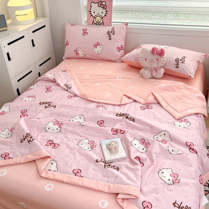 91家纺网 家纺一手货源 找家纺 博雅 2025新款三丽鸥全棉纯棉夏被夏凉被空调被四件套 夏被全棉-粉色蝴蝶结KT