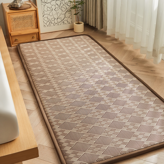 91家纺网 家纺一手货源 找家纺 迪乐妮 2025新款抑菌冰丝地垫床垫爬爬垫-小床图 抑菌冰丝垫九宫格-咖