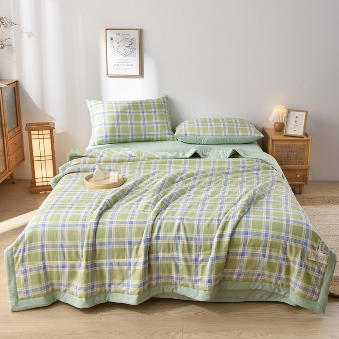 91家纺网 家纺一手货源 找家纺 玉清坊 2025新款色织水洗棉新疆棉花夏被【支持一件代发】 罗宾-绿