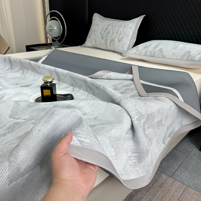 91家纺网 家纺一手货源 找家纺 小萌虎 小萌虎 2025新款PE高分子乙纶提花凉感凉席床席款床笠款 山溪-灰（床席款）