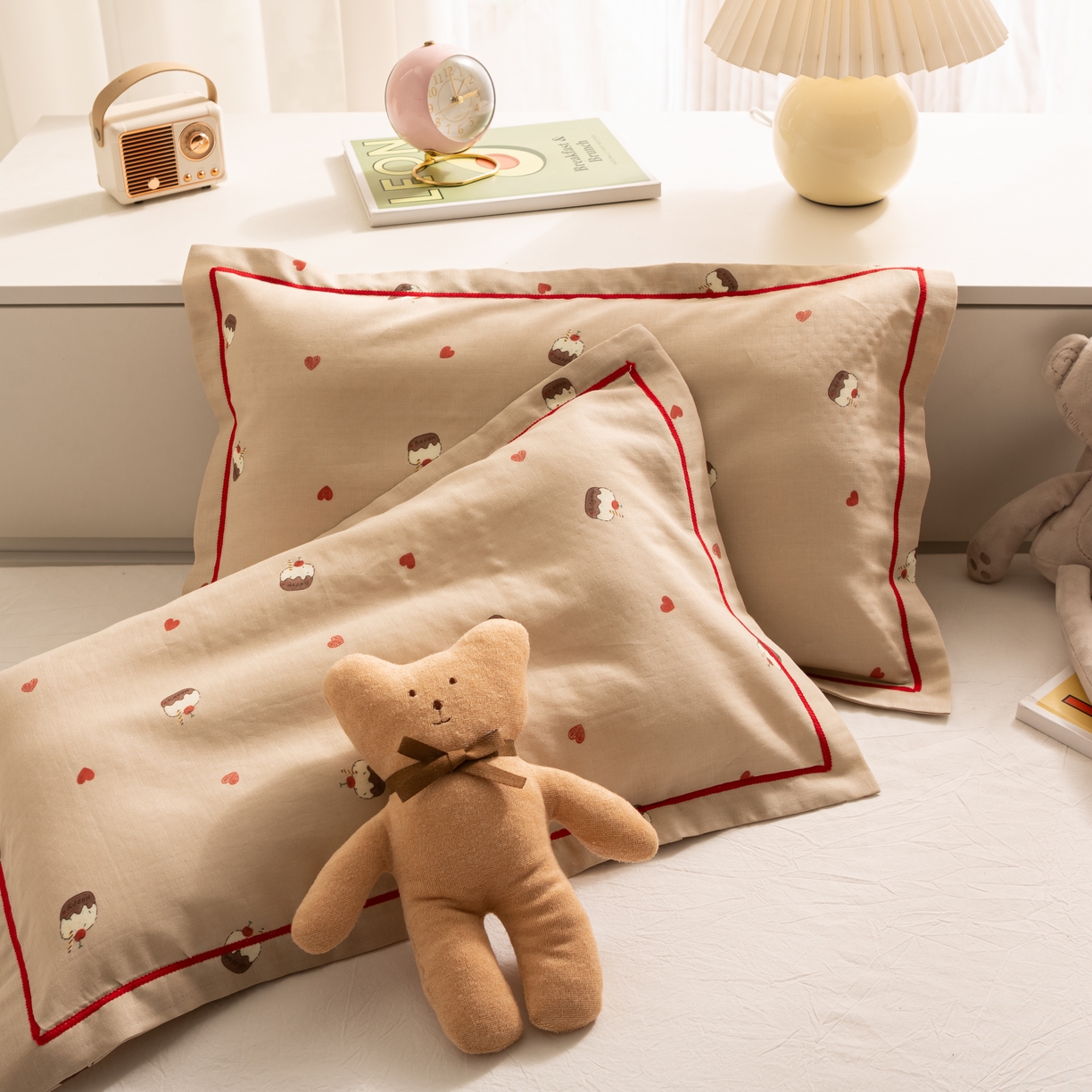 91家纺网 家纺一手货源 找家纺 萌番宝 2025新款A类全棉纯棉水洗双层纱卡通儿童单枕套信封枕单枕套 枕套单件 小蛋糕