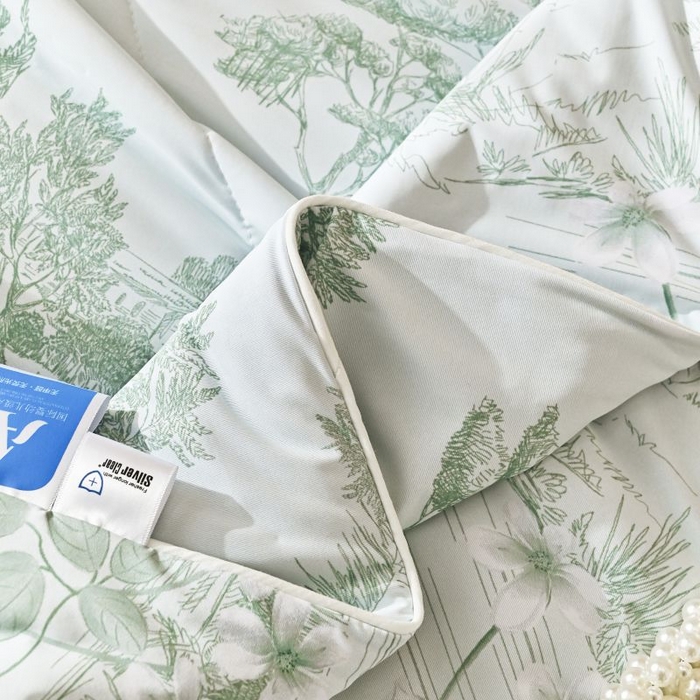 91家纺网 家纺一手货源 找家纺 佳居缘 2025新款A类冰氨双面数码印花凉感夏被 繁花-绿