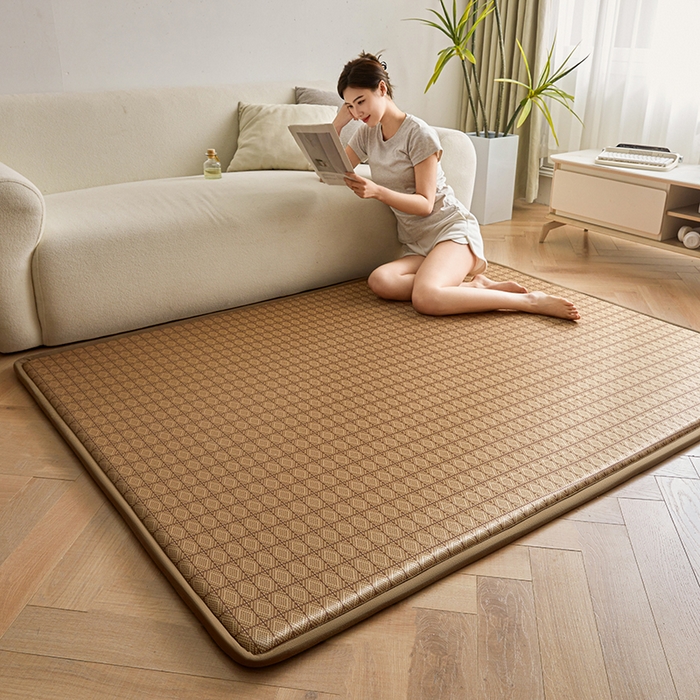 91家纺网 家纺一手货源 找家纺 迪乐妮 2025新款抑菌冰丝地垫床垫爬爬垫-大床图 抑菌冰丝垫+罗马格-咖色