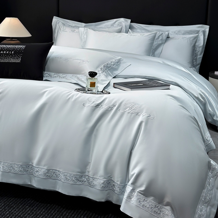 91家纺网 家纺一手货源 找家纺 安妮家居 2025新款全棉A类麦穗系列四件套 麦穗-浅蓝