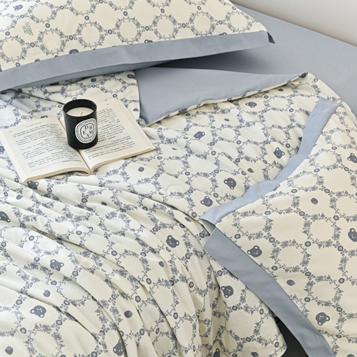 91家纺网 家纺一手货源 找家纺 佳居缘 2025新款天丝棉大豆印花夏被四件套 蓝调