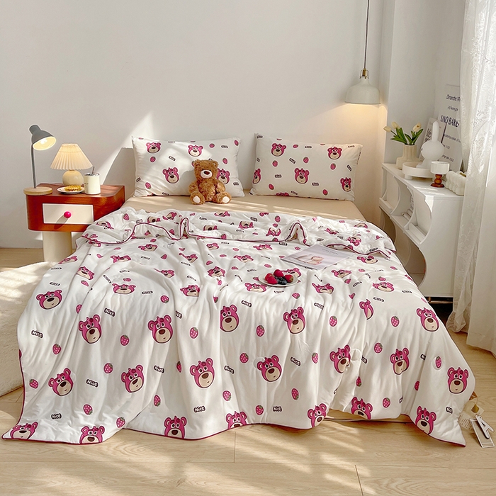 91家纺网 家纺一手货源 找家纺 简爱 2025新款A类针织棉大豆纤维夏被 可爱熊