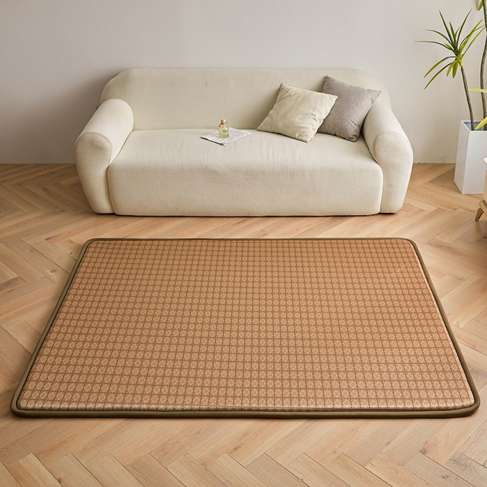 91家纺网 家纺一手货源 找家纺 迪乐妮 2025新款抑菌冰丝地垫床垫爬爬垫-大床图 抑菌冰丝垫+罗马格-咖色