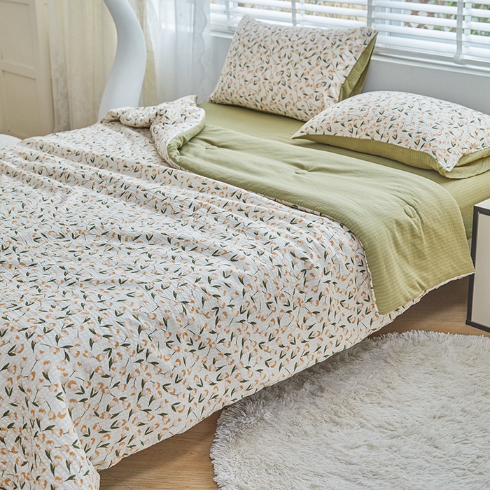 91家纺网 家纺一手货源 找家纺 迪乐妮 2025新款彩竺棉夏被四件套 白荔