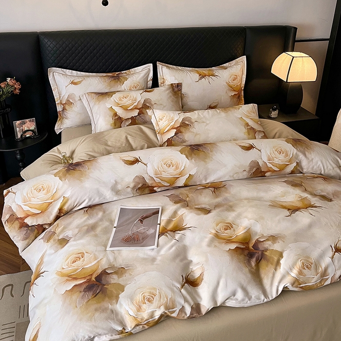 91家纺网 家纺一手货源 找家纺 金纱玉纺家纺 2025新款全棉13376数码印花四件套（礼盒包装）376A2