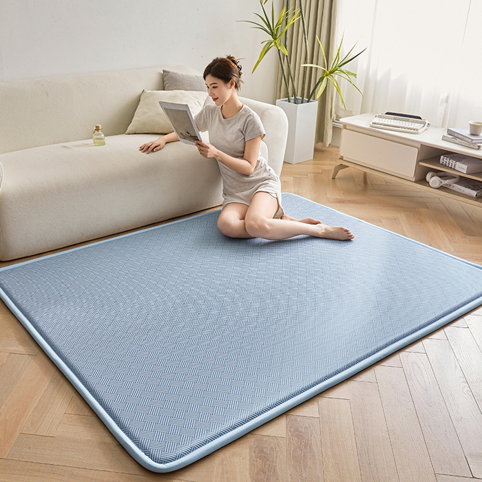 91家纺网 家纺一手货源 找家纺 迪乐妮 2025新款抑菌冰丝地垫床垫爬爬垫-大床图 抑菌冰丝垫+饼干花-蓝