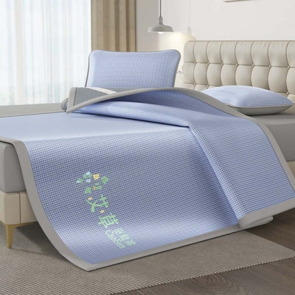 福来临家纺 2025新款艾草驱蚊席三明治款-床席款-床笠款 蓝床席款