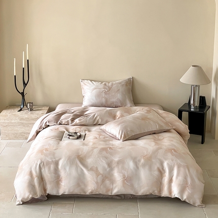 沐晴家纺 2025春夏新款纯色数码印花60兰精天丝四件套 莫斯-粉玉