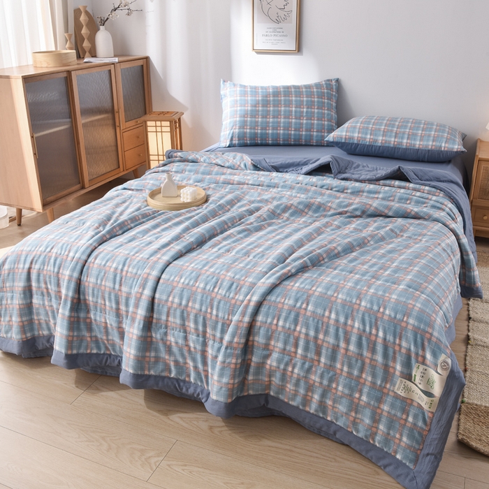 91家纺网 家纺一手货源 找家纺 玉清坊 2025新款色织水洗棉新疆棉花夏被【支持一件代发】 洛卡-蓝