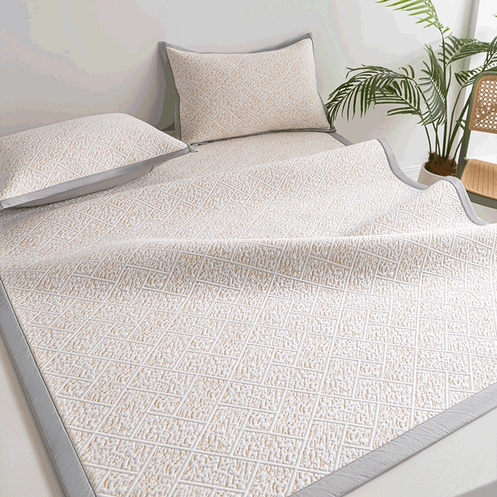 91家纺网 家纺一手货源 找家纺 鑫姿席业 2025新款A类凉感冰豆豆席 雅致床席款-冰咖