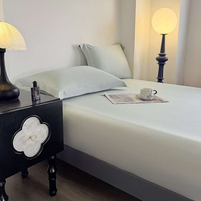 91家纺网 家纺一手货源 找家纺 好阁家纺 2025新款进口LF级60S莱赛尔床笠两件套三件套 竹青