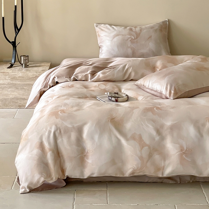 91家纺网 家纺一手货源 找家纺 沐晴家纺 2025春夏新款纯色数码印花60兰精天丝四件套 莫斯-粉玉