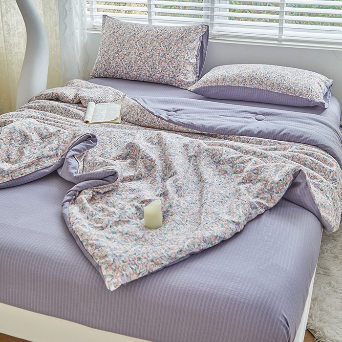 91家纺网 家纺一手货源 找家纺 迪乐妮 2025新款彩竺棉夏被四件套 紫郁