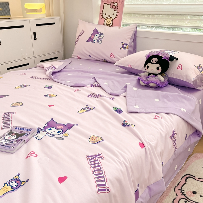 91家纺网 家纺一手货源 找家纺 博雅 2025新款三丽鸥全棉纯棉夏被夏凉被空调被四件套 夏被全棉-多彩库洛米