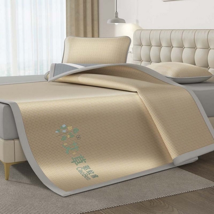 福来临家纺 2025新款艾草驱蚊席三明治款-床席款-床笠款 咖床席款