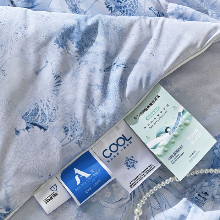 91家纺网 家纺一手货源 找家纺 佳居缘 2025新款A类冰氨双面数码印花凉感夏被 林鹿-蓝