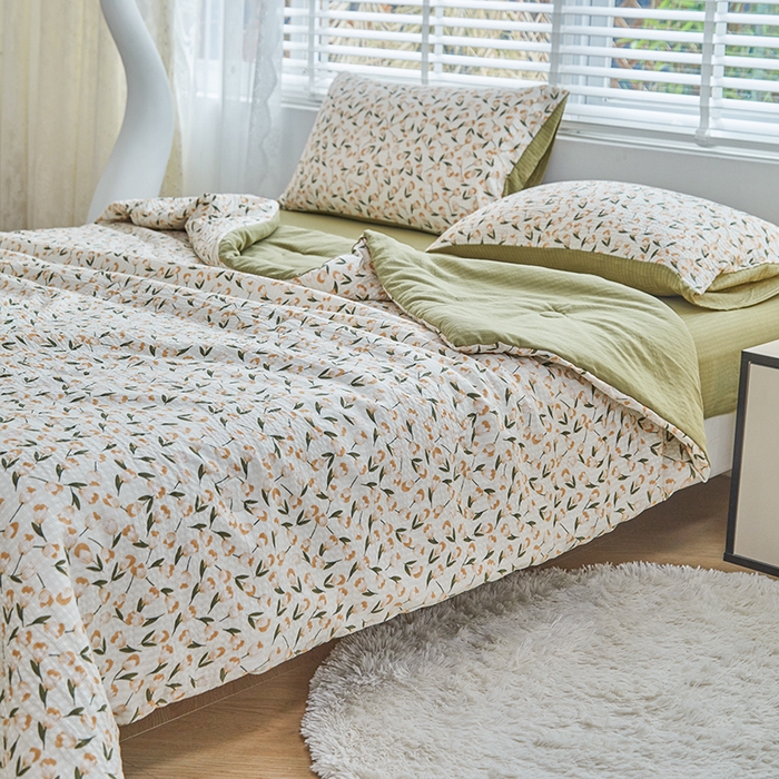 91家纺网 家纺一手货源 找家纺 迪乐妮 2025新款彩竺棉夏被四件套 白荔