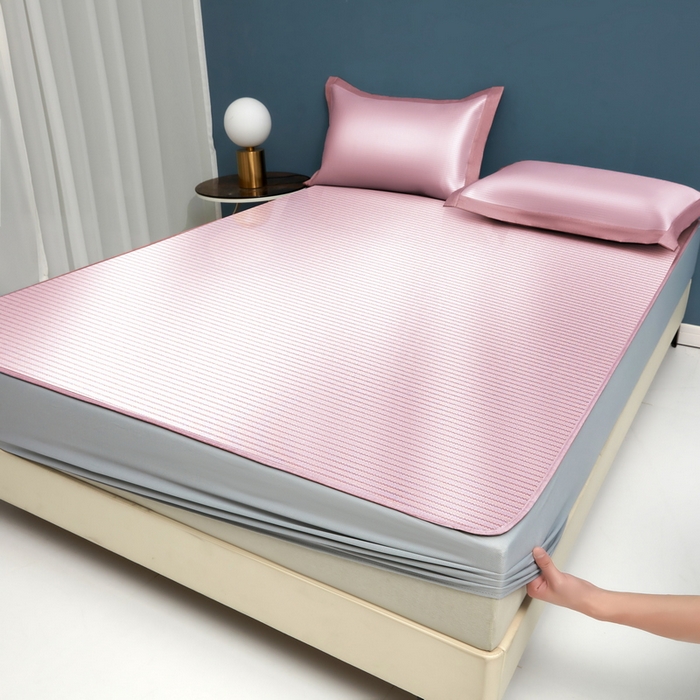 91家纺网 家纺一手货源 找家纺 迪乐妮 2025新款母婴级抗菌床笠款冰丝席 粉 床笠款